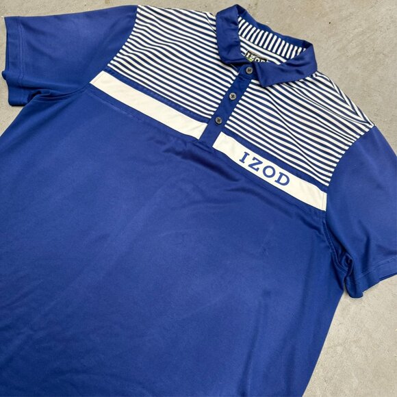 IZOD Golf Shirt Short Sleeve Stretch Polo Blue Striped Large - Picture 2 of 7